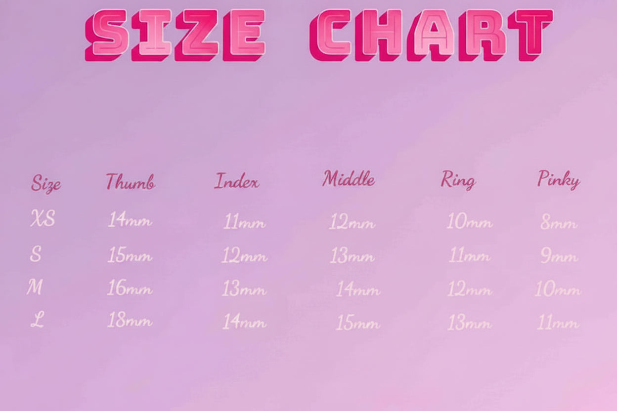 Size chart for jewelry on a pink background