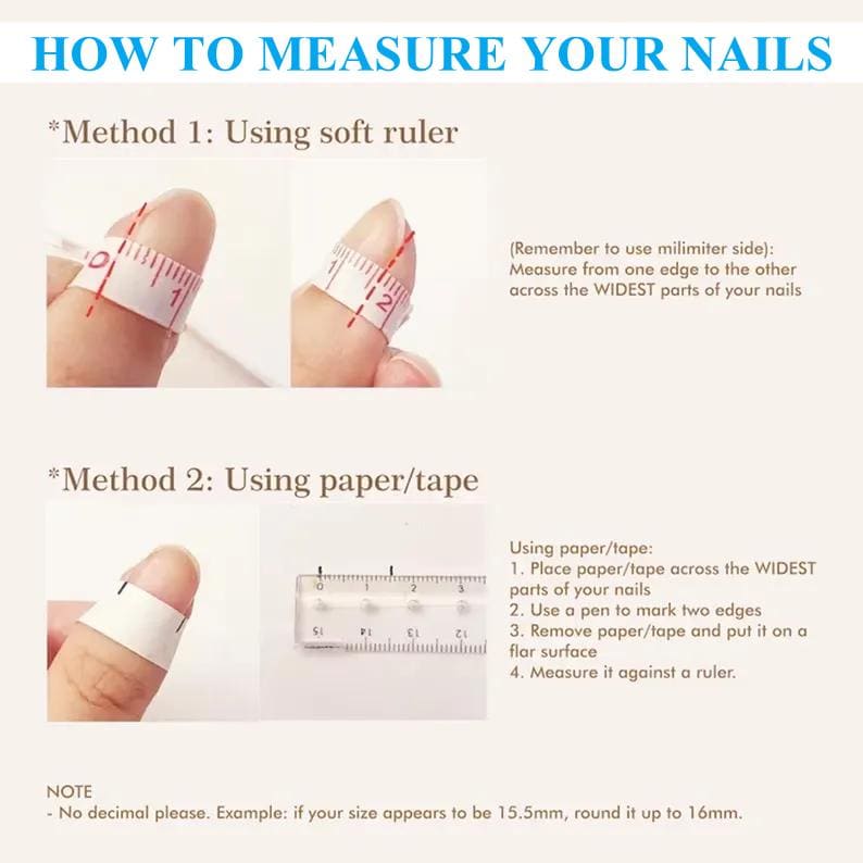 Almond-shaped nails with blue petal designs and metallic gold details
