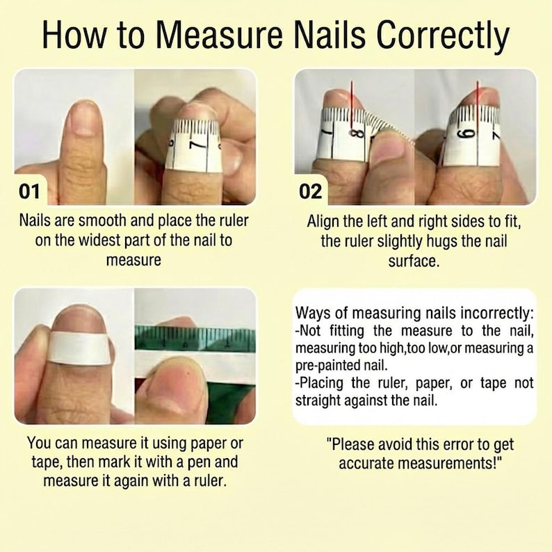 Instructions on how to measure nails correctly with a ruler.