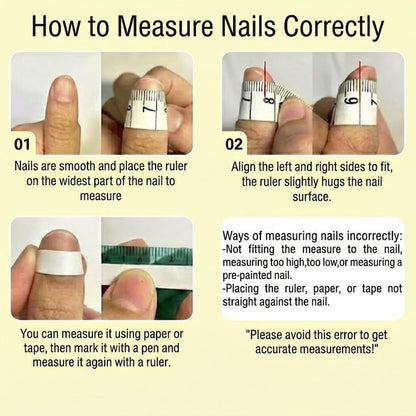 Instructions on how to measure nails correctly with a ruler.
