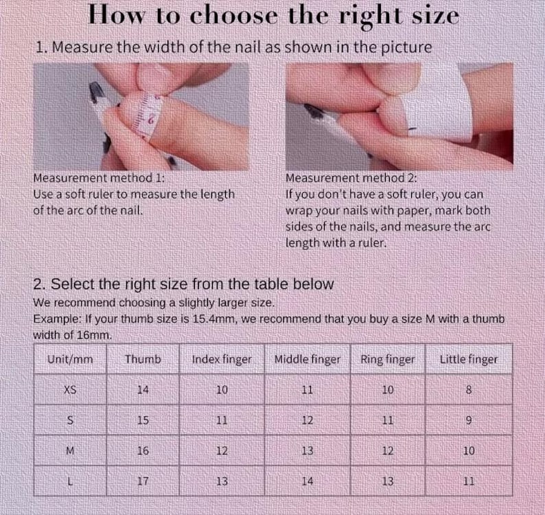Instructions on how to choose the right size of a product, with measurements and a table provided.