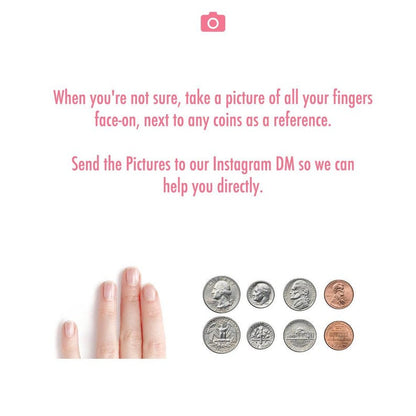 Hand with fingers extended next to coins on a white background with text.