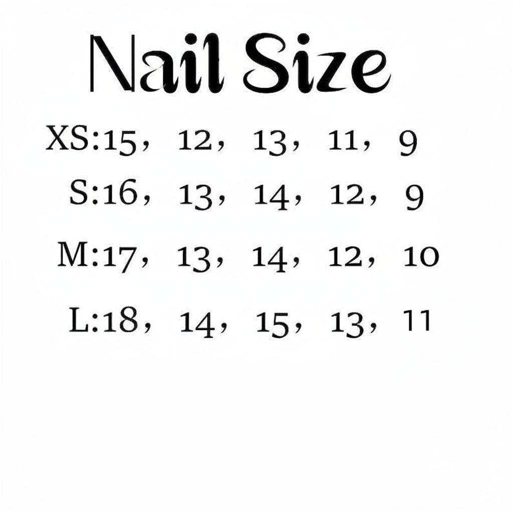 Nail size chart with numbers on a white background