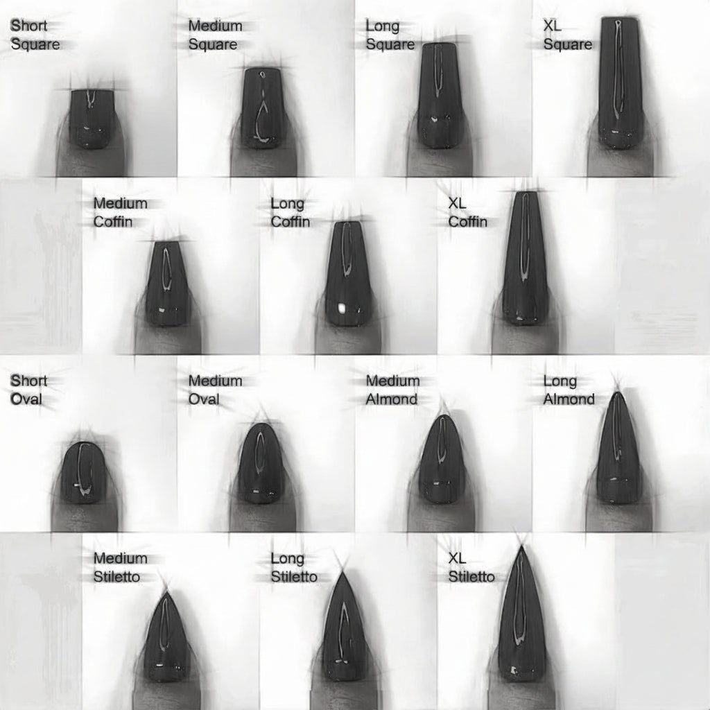 Grid of nail shapes with labels on a white background, featuring HALONAILS branding.