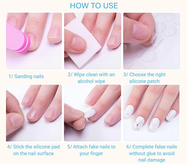 Step-by-step guide on how to use silicone patches for false nails.
