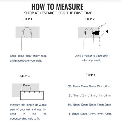 Instructions on how to measure nails using Lestarco's measurement chart.