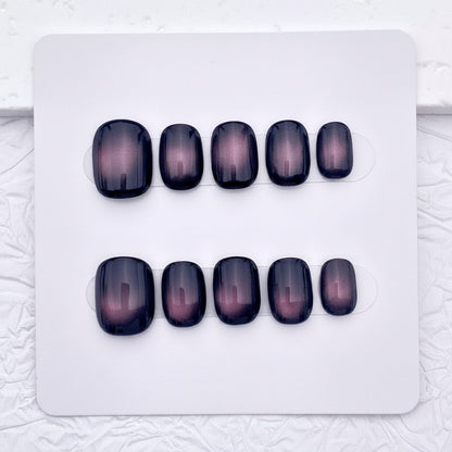 Luxurious short magnetic gel press-on nails in a rich dark plum hue, designed for a high-shine, multidimensional salon-quality manicure.