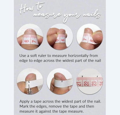 Instructions on how to measure nails using a soft ruler and tape measure.