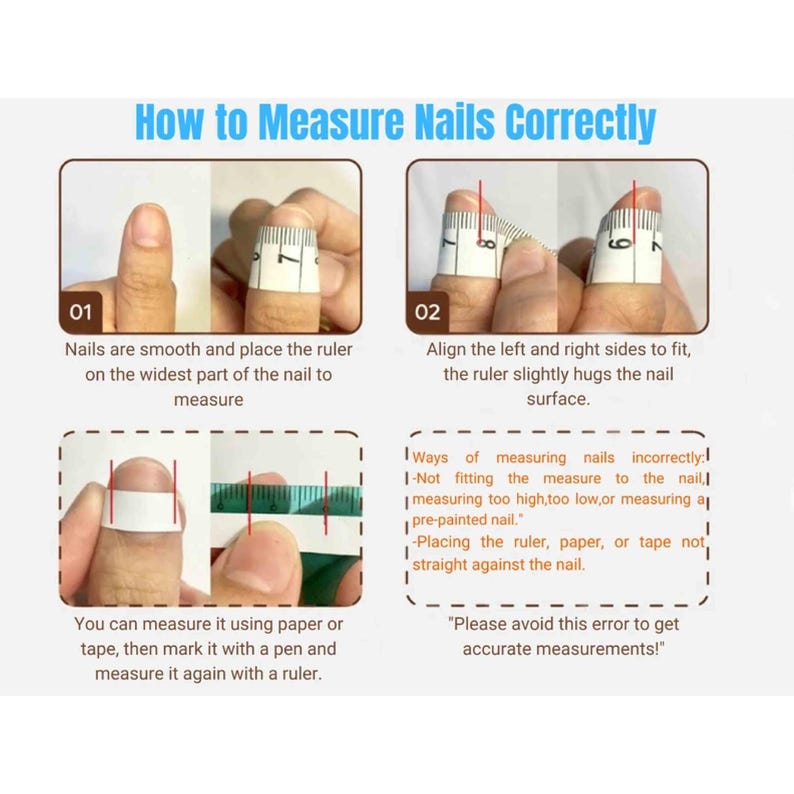 Instructions on how to measure nails correctly with a ruler.