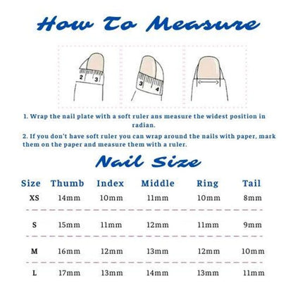 Nail size measurement chart with illustrations and instructions on how to measure nails.