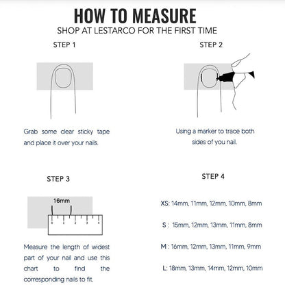 Instructions on how to measure nails using a chart and measurements.